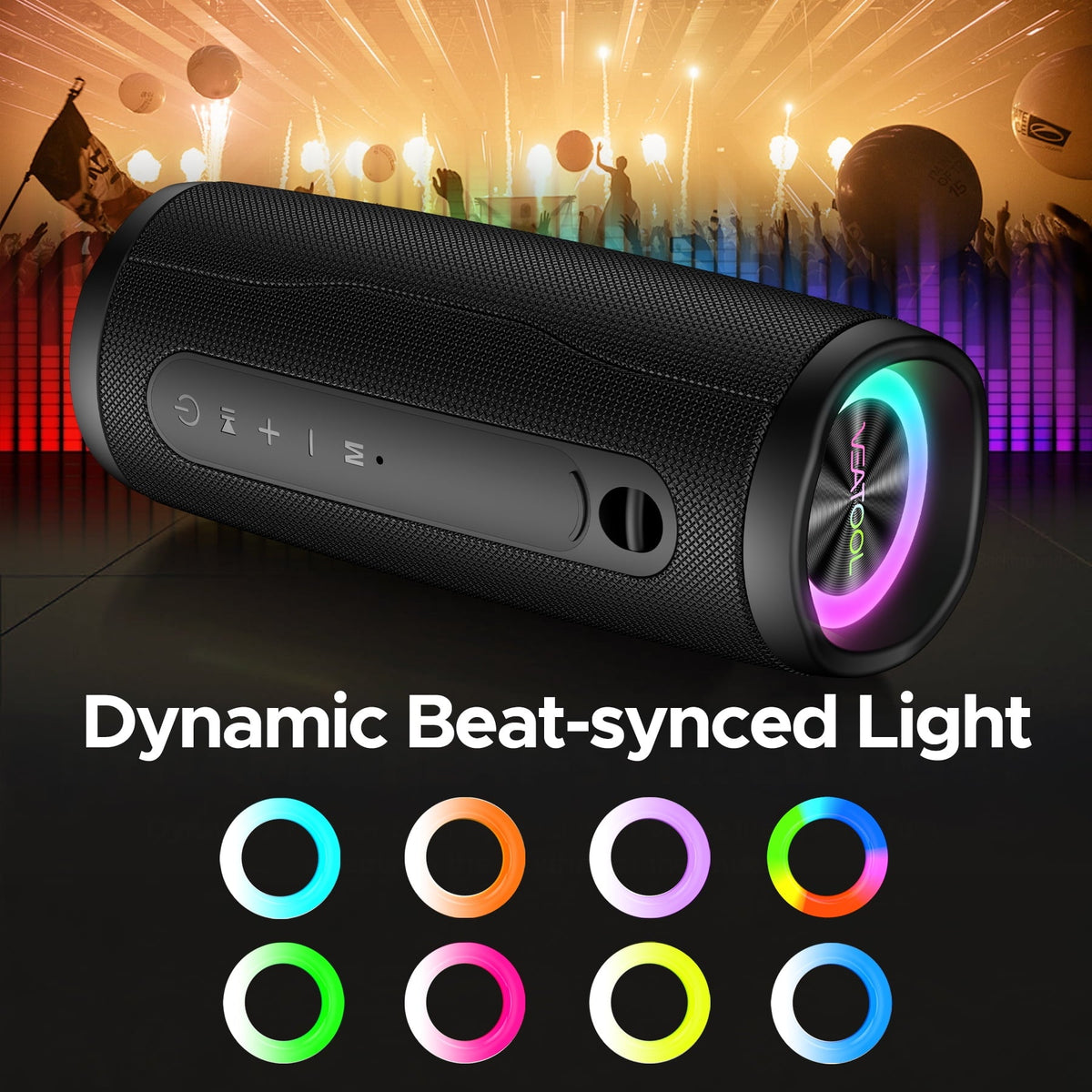 VEAT00L Bluetooth speaker, Wireless Portable Bluetooth Speaker with IPX7 Waterproof, Up to 30H Playtime,30W Powerful Bass,BT5.4,LED Lights,TWS Pairing for Home/Party/Outdoor/Beach,Birthday Gift