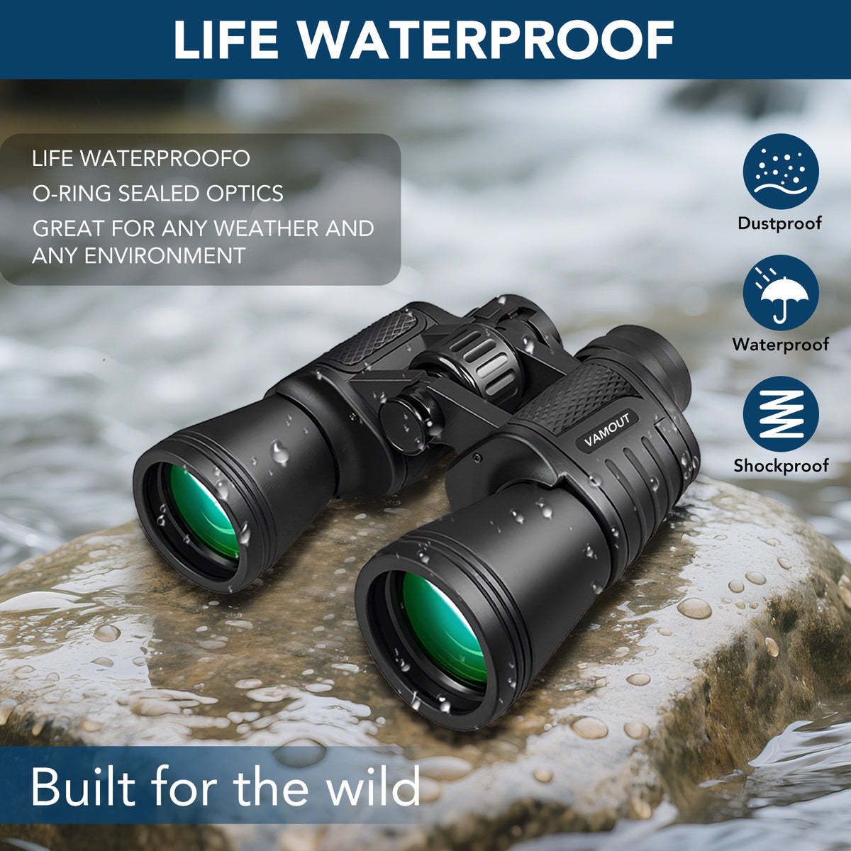 VAMOUT 20X50 Binoculars for Adults, HD High Powered Binoculars, Compact Waterproof Binoculars with Low Light Vision for Bird Watching Hunting Camping Travel Stargazing Cruise
