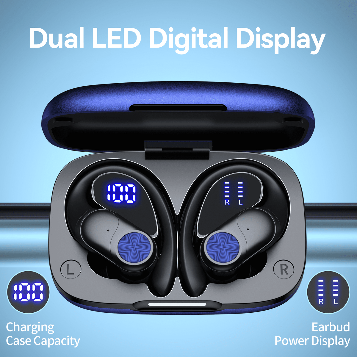 VEAT00L V6 Bluetooth Headphones Wireless Earbuds 88Hrs Playback Sport Ear Buds with Earhook Digital Display Charging Case IPX7 Waterproof Earbud Deep Bass Running Earphones for iOS Android Cellphone
