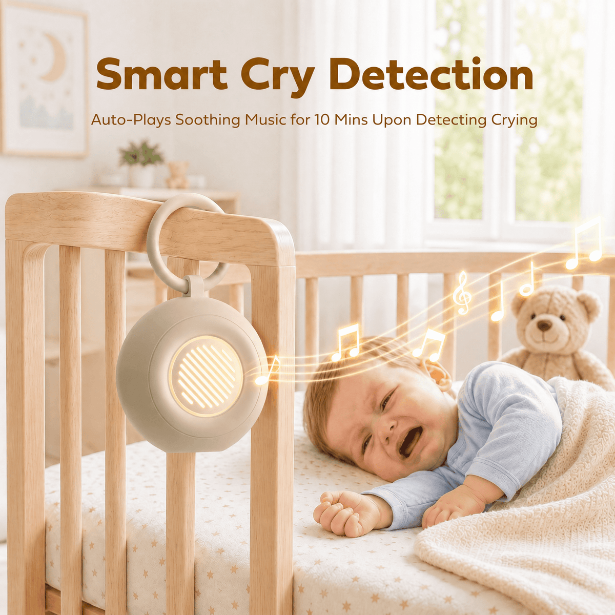 White Noise Machine for Baby Adult Sleep, Portable Sound Machine with Cry Detection, 15 Soothing Sounds, 20H, Night Light & Timer– Baby Essentials for Nursery Home Travel