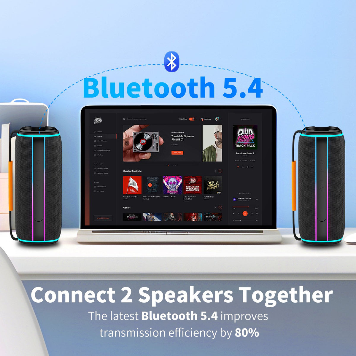 Portable Bluetooth Speaker, 30W Deep Bass Wireless Speaker with 55mm Driver, Bluetooth 5.4, IPX7 Waterproof, 4000mAh Battery, 24H Playtime, TWS Pairing, 11 RGB Light Modes for Outdoor Beach Camping S